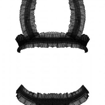 Ruffled Halter Bra & Thong Set Black 2xl