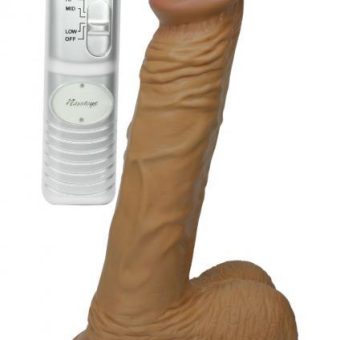 Real Skin Latin American Whoppers Vibrating Dong With Balls 8 Inch - Brown