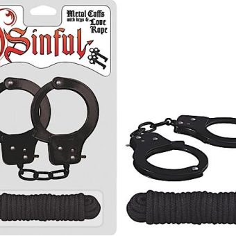 Metal Cuffs with Love Rope Black