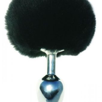 Midnight Metal Bunny Butt Plug Black Rabbit Fur